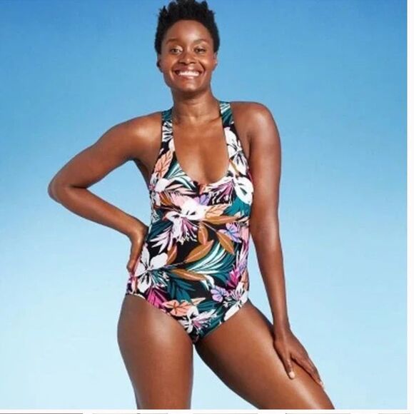 Women's Twist-Back Medium Coverage One Piece Swimsuit Kona Sol Tropical - Picture 1 of 2